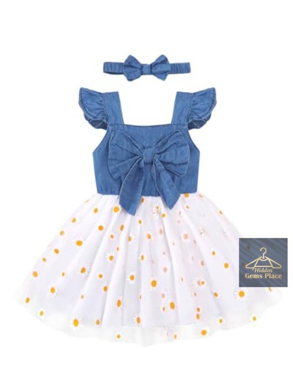 Toddler Girl Denim Sleeveless Floral Dress Summer Casual